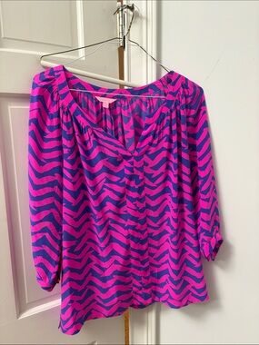 Lilly Pulitzer Bold Pink and Blue Printed Women’s Blouse